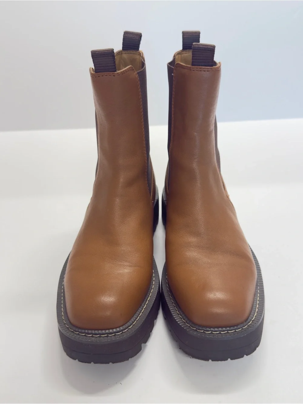 Sam Edelman Laguna Waterproof Chelsea Boot Tawny Brown Leather Lug Sole Size 7